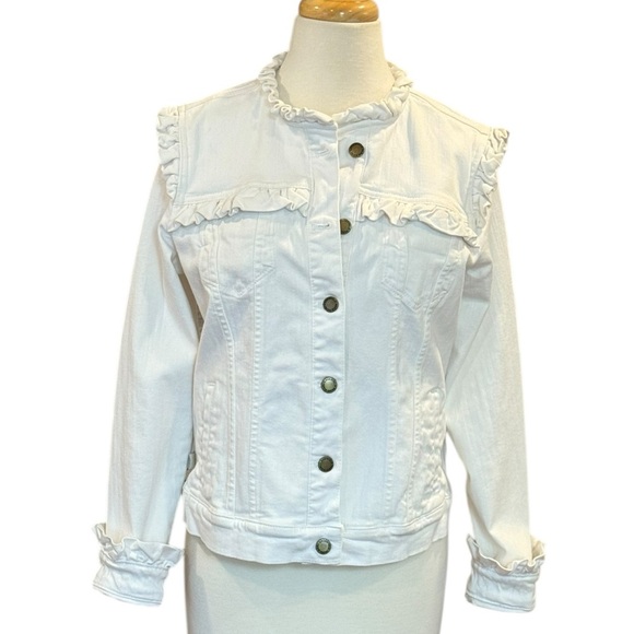 Karl Lagerfeld Jackets & Blazers - Karl Lagerfeld | White Denim Ruffle Cropped Jacket Medium